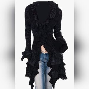 Stretchy lace and knitted high/low cardigan.